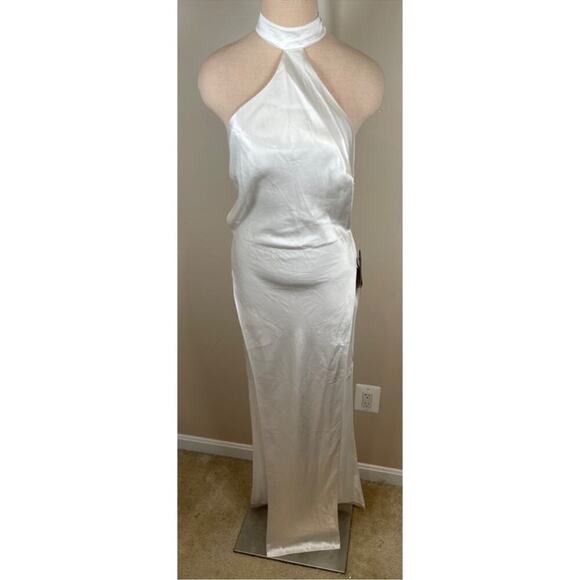 Retrofete Jagger Halterneck High Slit Open Back Satin White Maxi Dress Sz M - Picture 3 of 12
